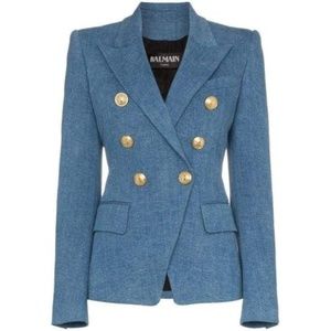 BALMAIN BLUE DENIM BLAZER SIZE 12 WORN ONLY ONCE